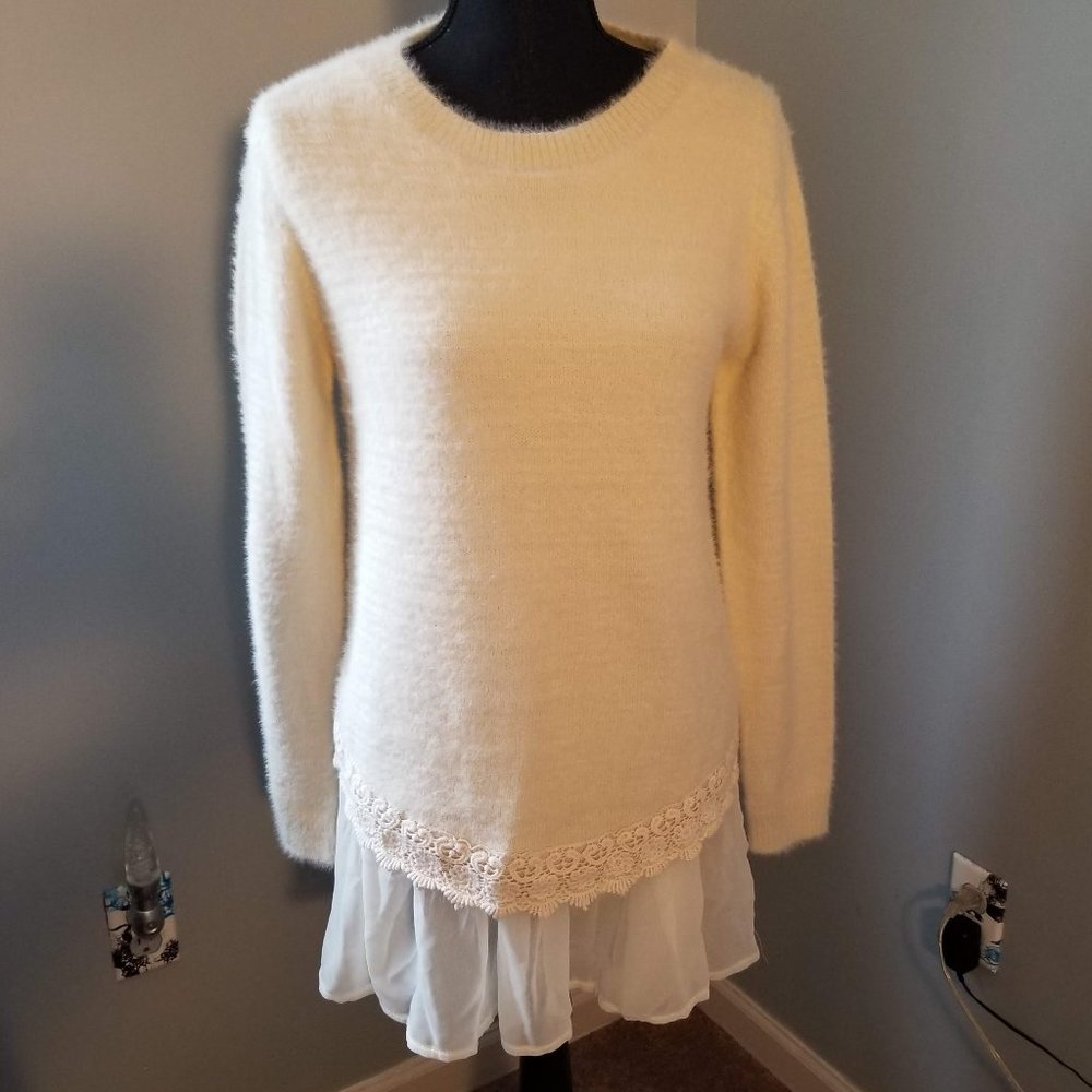Altar’d State White Very Soft Sweater with Sheer